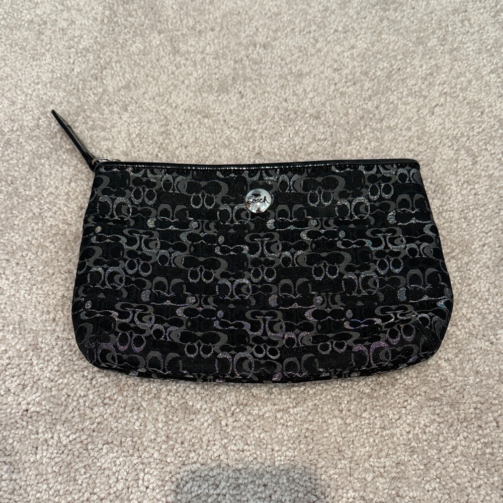 Coach Black and Gray Signature Cosmetic Bag